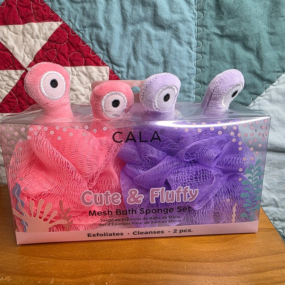 Cala Cute & Fluffy Pink Purple Monster Mesh Bath Sponge Loofah Set 2pc 69441